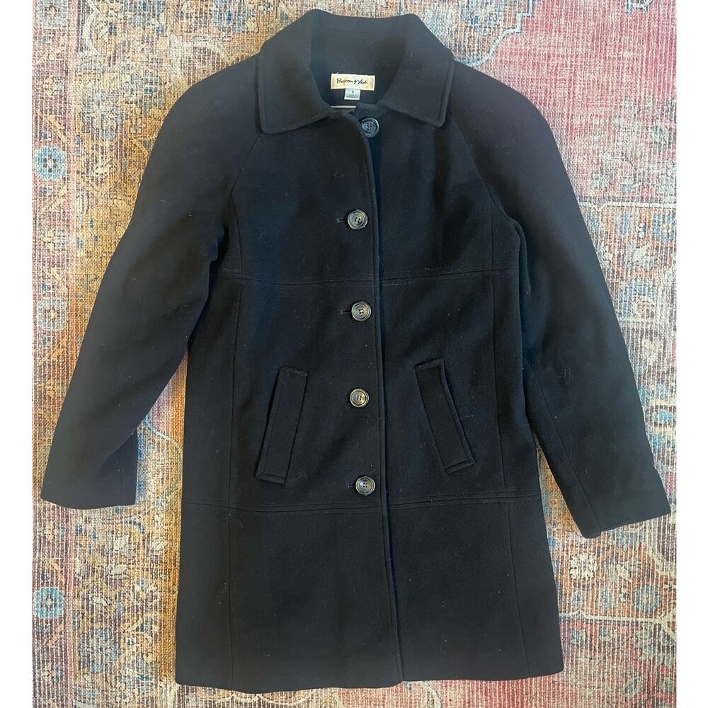Preston & York Women's Wool Single Breasted Trench Coat Long Sleeve Black SZ 6